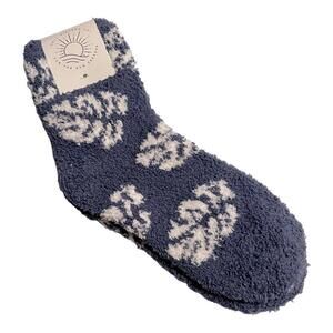 NWT Salt Sisters Cozy Socks-Blue with White Monstera Print